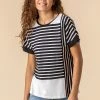 Roman Black Contrast Stripe Print Top