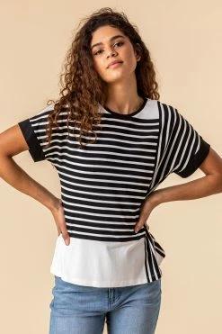 Roman Black Contrast Stripe Print Top -Roman Sales Shop unnamed file 5966