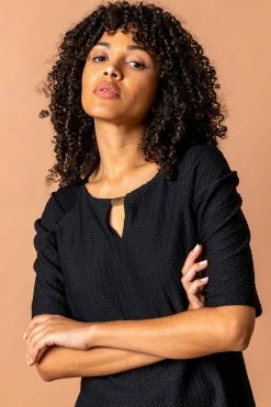 Roman Black Keyhole Neck Textured Top