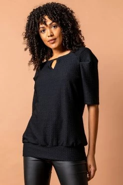 Roman Black Keyhole Neck Textured Top -Roman Sales Shop unnamed file 5976
