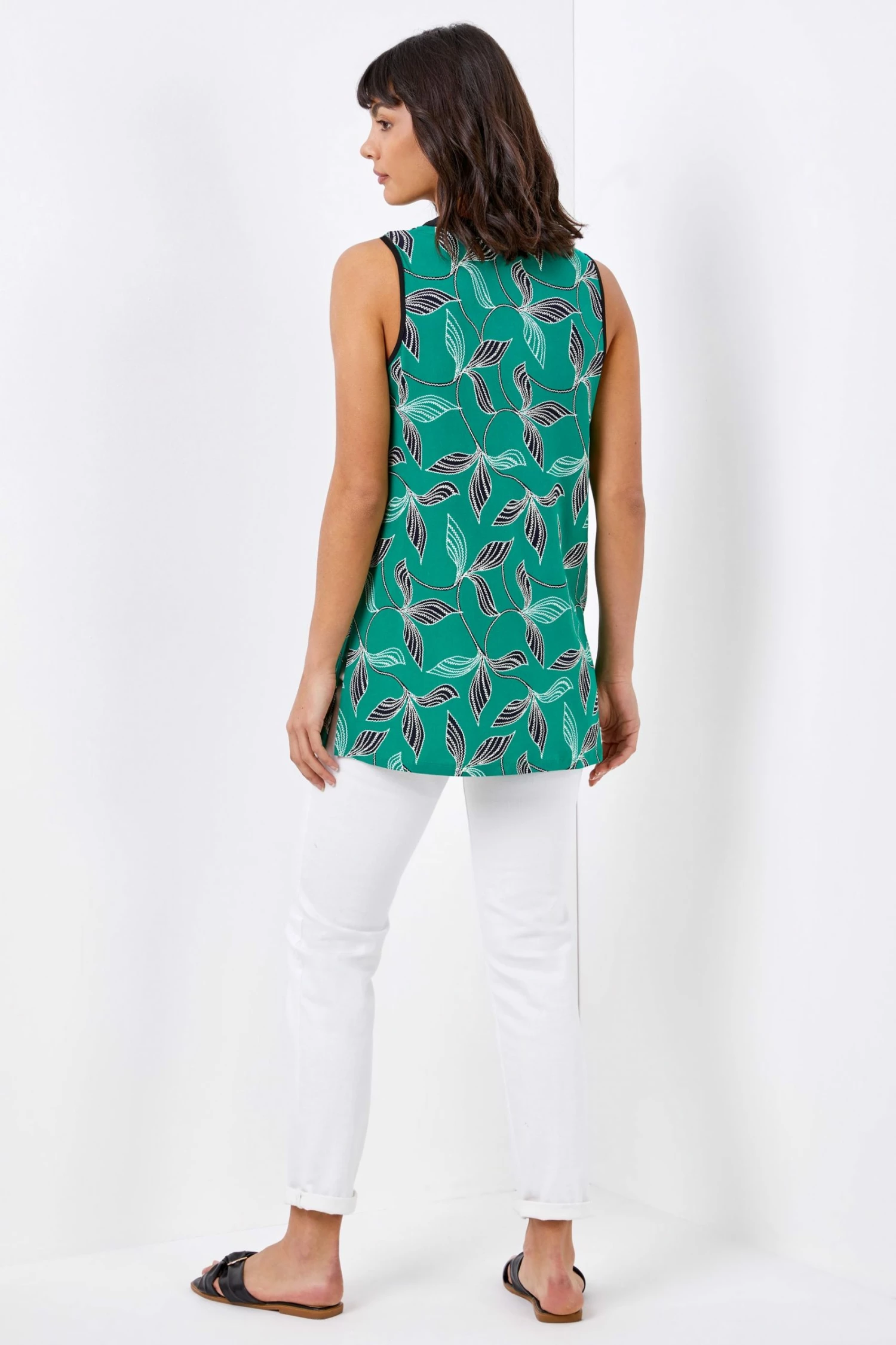 Roman Green Leaf Puff Print Zip Detail Top 4 Roman Green Leaf Puff Print Zip Detail Top - Image 2