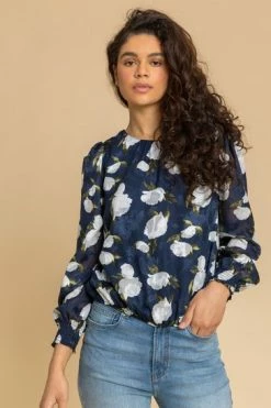 Roman Blue Floral Shirred Cuff Blouson Top 11 Roman Blue Floral Shirred Cuff Blouson Top -Roman Sales Shop unnamed file 5987