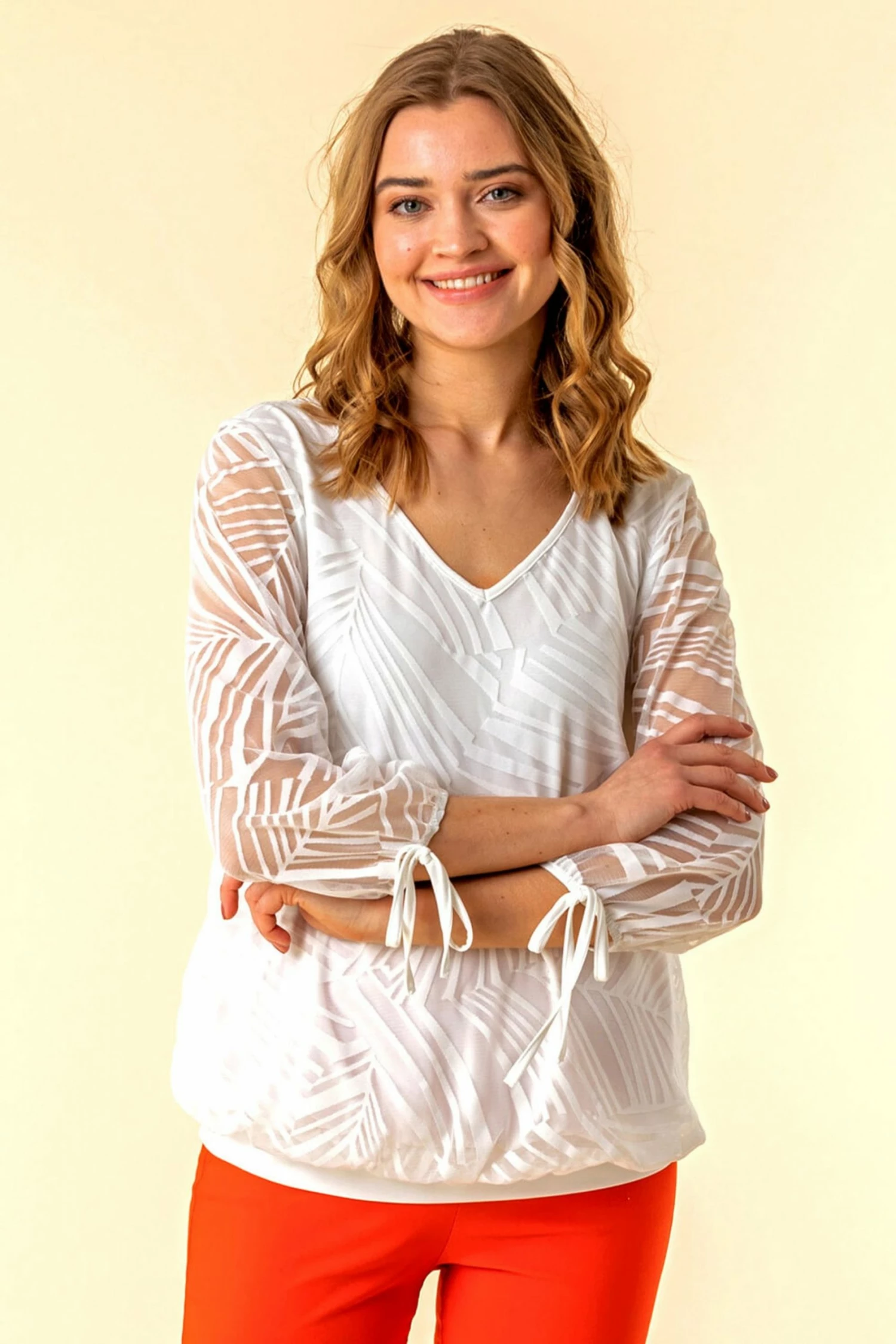 Roman Cream Overlay Burnout Print Top 3 Roman Cream Overlay Burnout Print Top