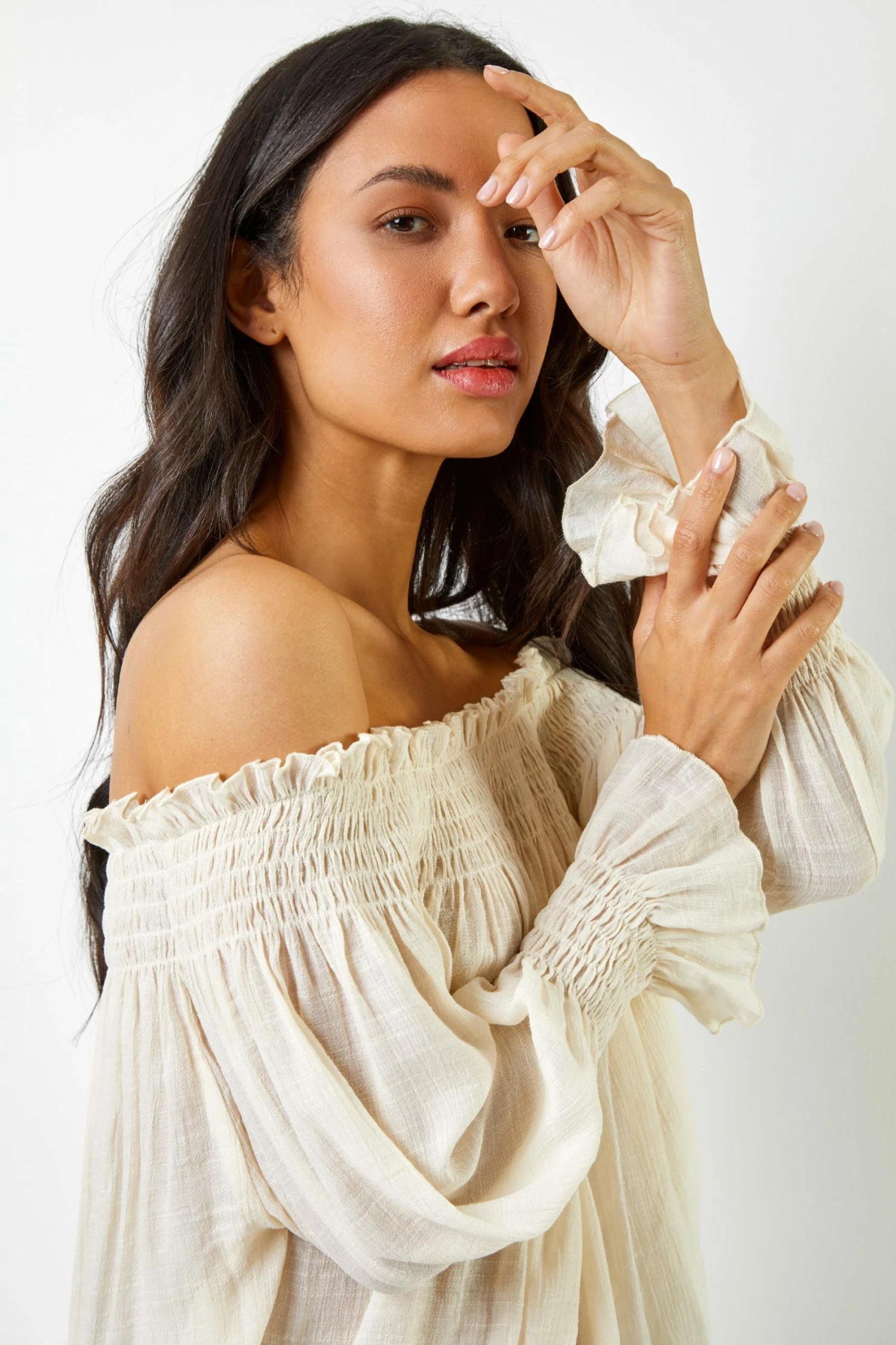 Roman White Shirred Bardot Frill Detail Top 6 Roman White Shirred Bardot Frill Detail Top - Image 4