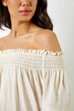 Roman White Shirred Bardot Frill Detail Top 12 Roman White Shirred Bardot Frill Detail Top -Roman Sales Shop unnamed file 6003