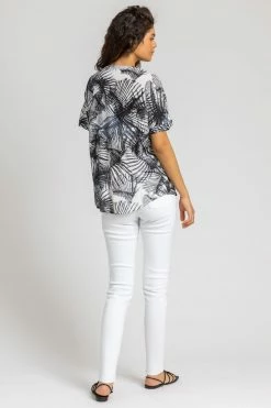 Roman Blue Tropical Palm Print V-Neck Top -Roman Sales Shop unnamed file 6022