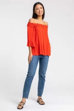 Roman Red Lace Trim Bardot Top 9 Roman Red Lace Trim Bardot Top -Roman Sales Shop unnamed file 6027