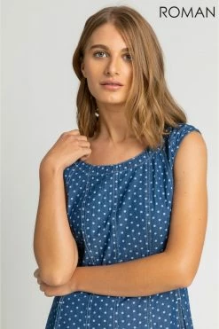 Roman Blue Spot Print Top Stitch Skater Dress 10 Roman Blue Spot Print Top Stitch Skater Dress -Roman Sales Shop unnamed file 603