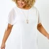 Roman Ivory Curve Chiffon Overlay Top With Necklace