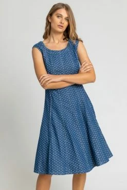Roman Blue Spot Print Top Stitch Skater Dress 11 Roman Blue Spot Print Top Stitch Skater Dress -Roman Sales Shop unnamed file 604