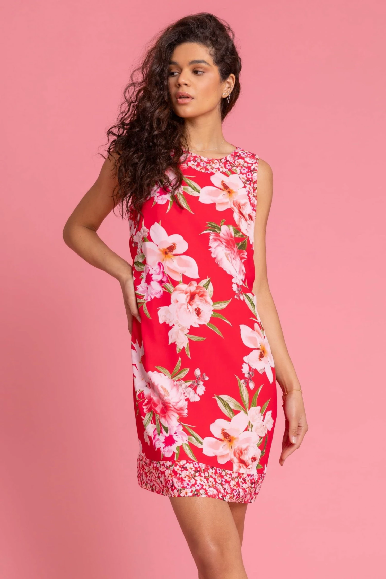 Roman Red Floral Border Print Shift Dress 3 Roman Red Floral Border Print Shift Dress