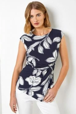 Roman Blue Linear Floral Print Crossover Top -Roman Sales Shop unnamed file 6051