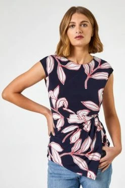 Roman Blue Linear Floral Print Crossover Top -Roman Sales Shop unnamed file 6052