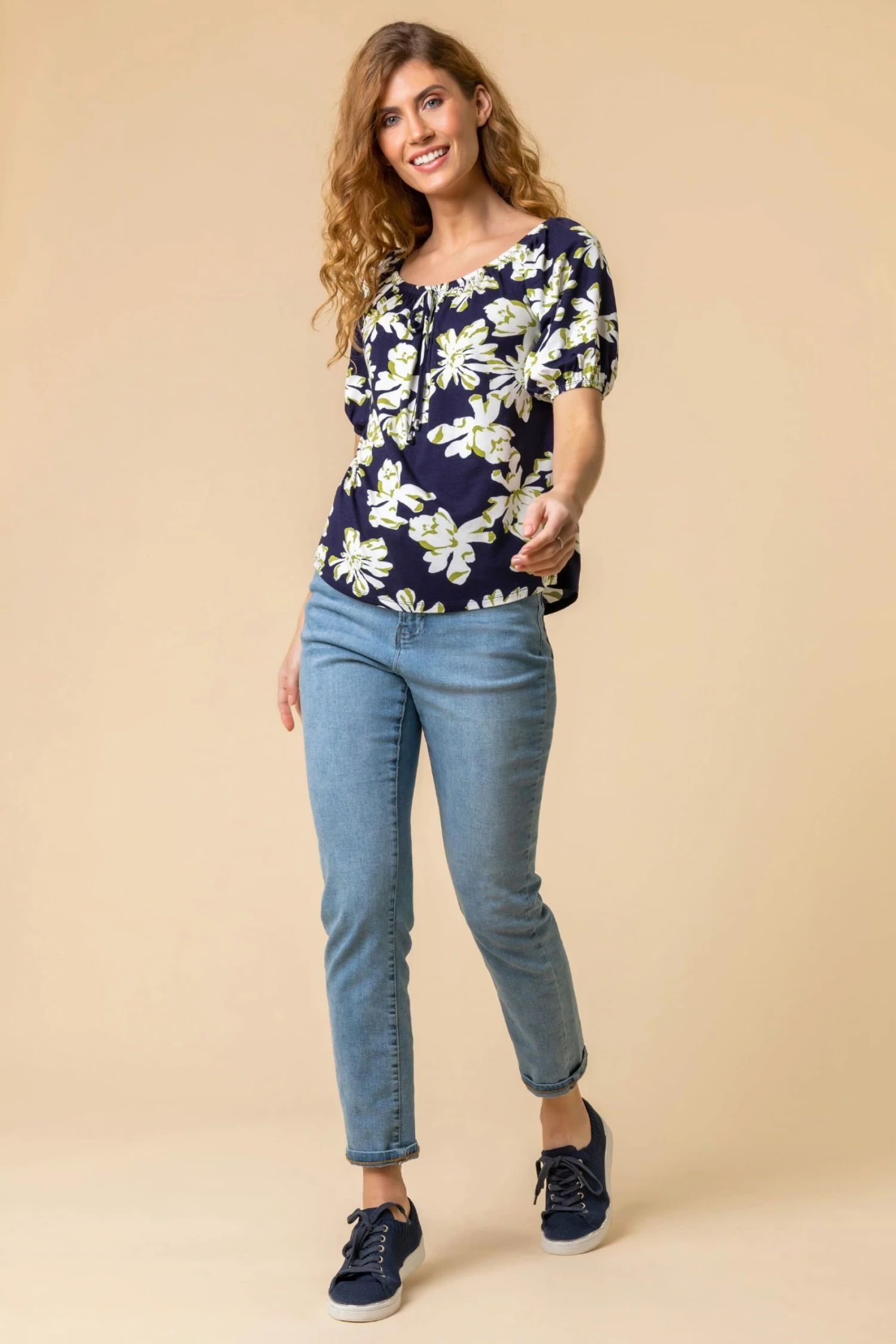 Roman Blue Bold Floral Print Bardot Top 4 Roman Blue Bold Floral Print Bardot Top - Image 2