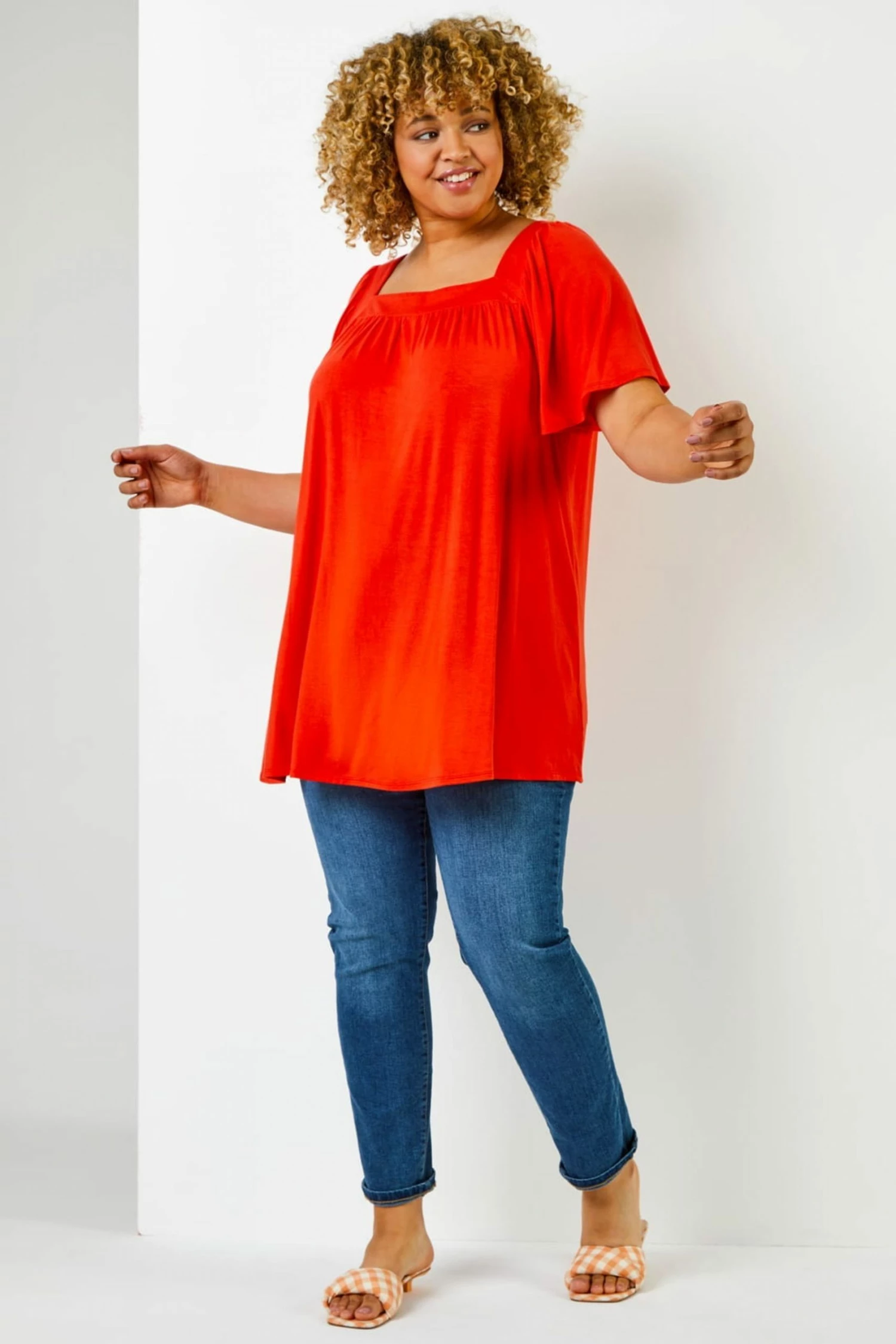 Roman Orange Curve Plain Square Neck Top 4 Roman Orange Curve Plain Square Neck Top - Image 2