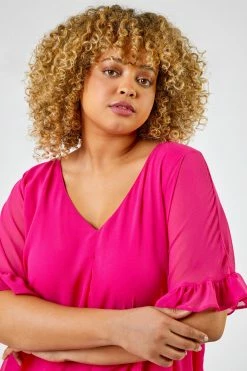 Roman Pink Curve Frill Sleeve Pleat Detail Top -Roman Sales Shop unnamed file 6083