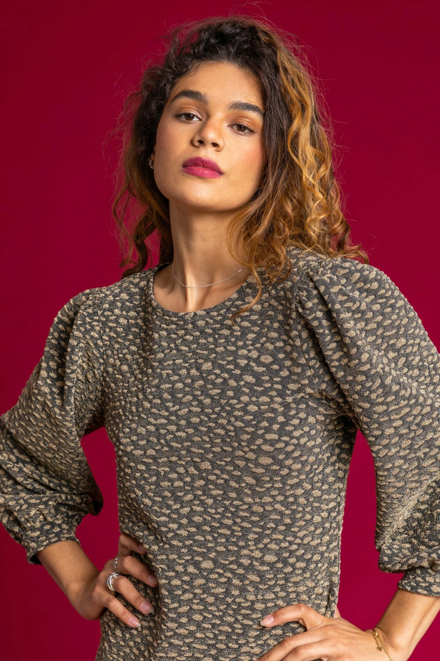 Roman Gold Shimmer Animal Jacquard Print Top 7 Roman Gold Shimmer Animal Jacquard Print Top - Image 5