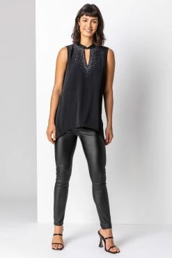 Roman Black Sparkle High Neck Keyhole Top -Roman Sales Shop unnamed file 6096