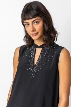 Roman Black Sparkle High Neck Keyhole Top -Roman Sales Shop unnamed file 6097