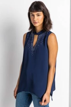 Roman Black Sparkle High Neck Keyhole Top -Roman Sales Shop unnamed file 6099