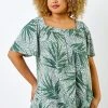 Roman Khaki Green Curve Spot Leaf Print Square Neck Top 2 Roman Khaki Green Curve Spot Leaf Print Square Neck Top -Roman Sales Shop unnamed file 6101