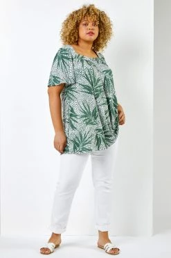 Roman Khaki Green Curve Spot Leaf Print Square Neck Top 9 Roman Khaki Green Curve Spot Leaf Print Square Neck Top -Roman Sales Shop unnamed file 6103