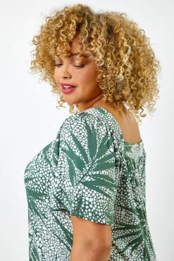 Roman Khaki Green Curve Spot Leaf Print Square Neck Top 10 Roman Khaki Green Curve Spot Leaf Print Square Neck Top -Roman Sales Shop unnamed file 6104