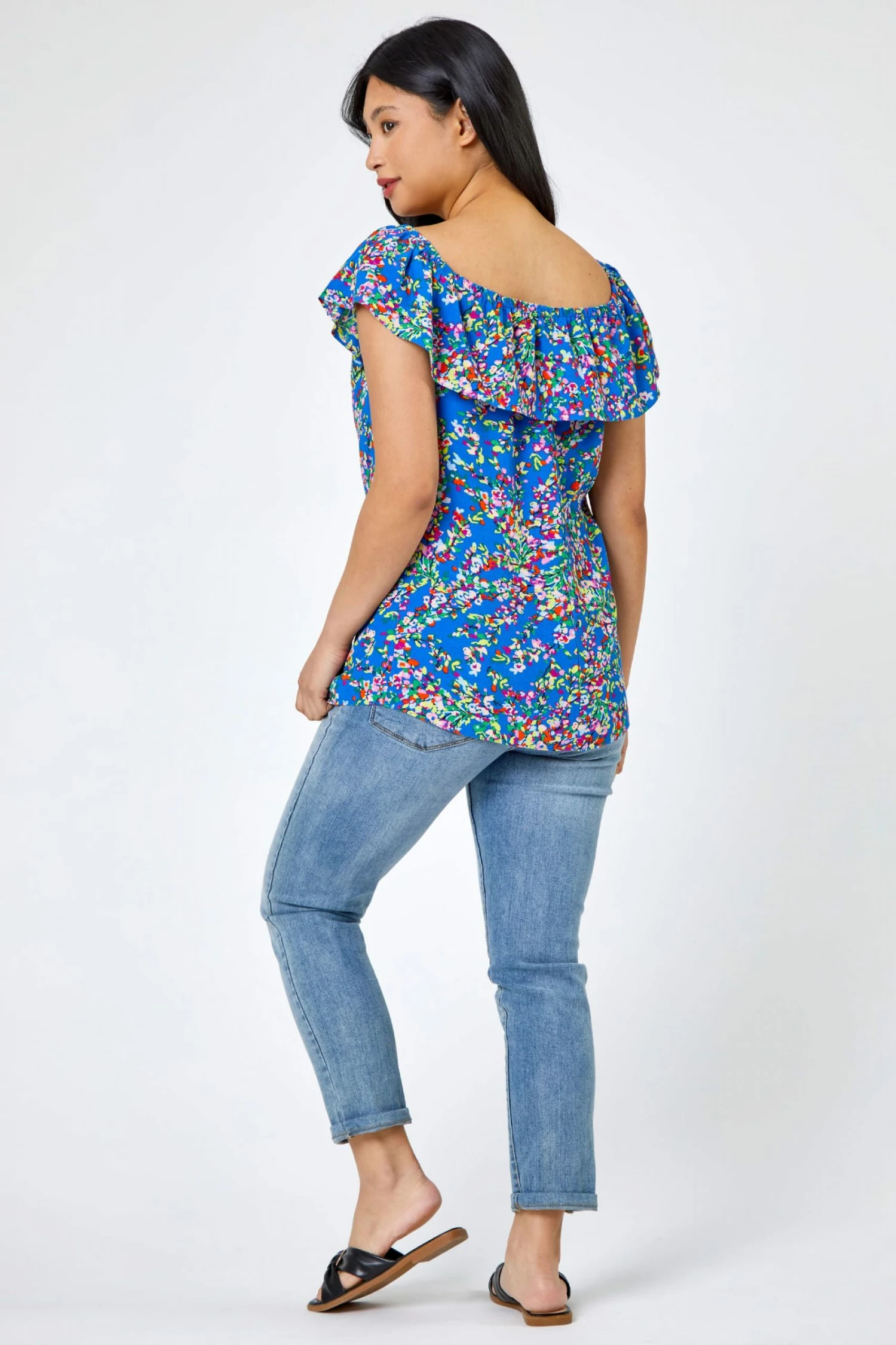 Roman Blue Petite Ditsy Floral Bardot Top 4 Roman Blue Petite Ditsy Floral Bardot Top - Image 2