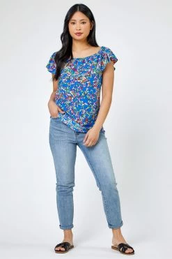 Roman Blue Petite Ditsy Floral Bardot Top 9 Roman Blue Petite Ditsy Floral Bardot Top -Roman Sales Shop unnamed file 6108