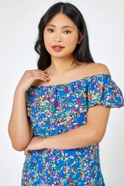 Roman Blue Petite Ditsy Floral Bardot Top 10 Roman Blue Petite Ditsy Floral Bardot Top -Roman Sales Shop unnamed file 6109