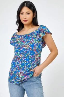 Roman Blue Petite Ditsy Floral Bardot Top 11 Roman Blue Petite Ditsy Floral Bardot Top -Roman Sales Shop unnamed file 6110