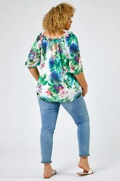 Roman Ivory Curve Tropical Print Bardot Top 8 Roman Ivory Curve Tropical Print Bardot Top -Roman Sales Shop unnamed file 6112