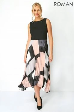 Roman Black/White Fit And Flare Pleated Midi Dress 11 Roman Black/White Fit And Flare Pleated Midi Dress -Roman Sales Shop unnamed file 612