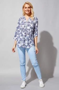 Roman Blue Floral Burnout Print Button Down Top -Roman Sales Shop unnamed file 6123