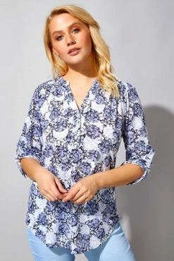 Roman Blue Floral Burnout Print Button Down Top -Roman Sales Shop unnamed file 6125