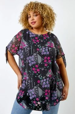 Roman Black Curve Floral Print Chiffon Overlay Top 11 Roman Black Curve Floral Print Chiffon Overlay Top -Roman Sales Shop unnamed file 6136