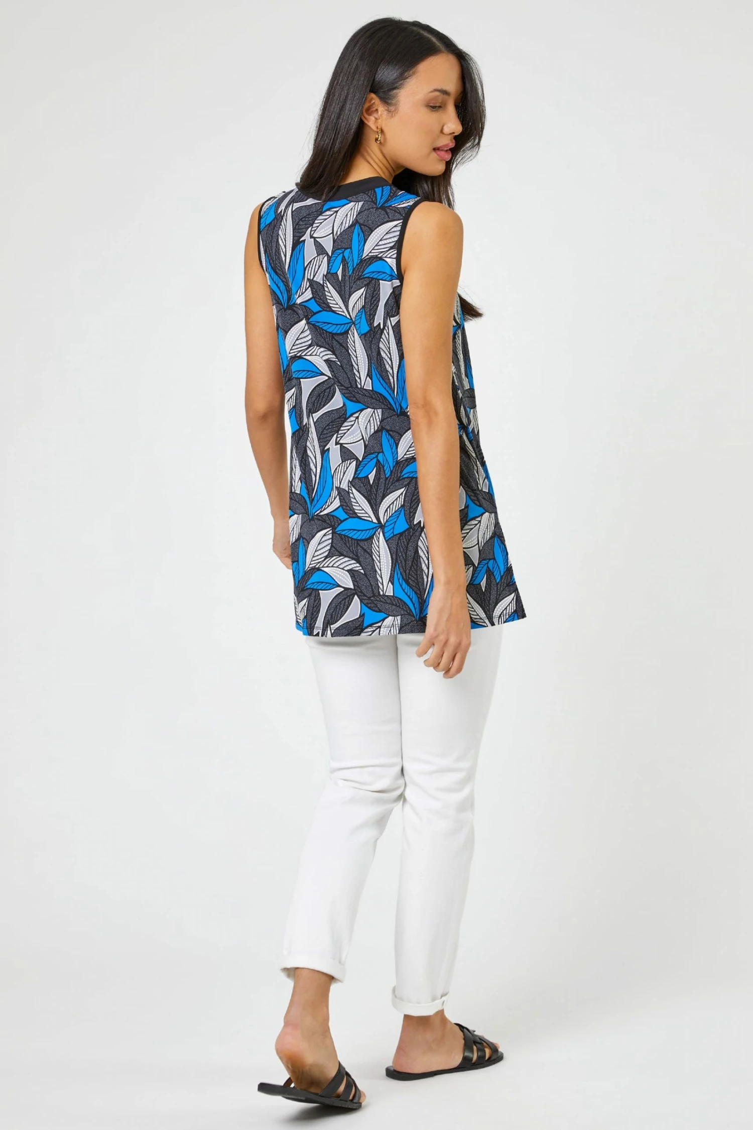 Roman Grey Tropical Textured Print Zip Detail Top 4 Roman Grey Tropical Textured Print Zip Detail Top - Image 2