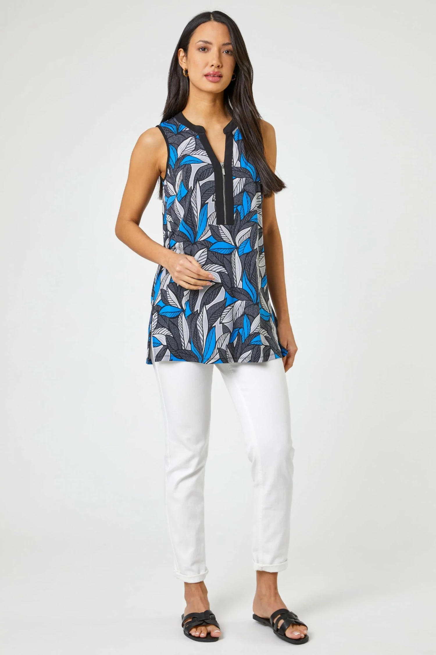 Roman Grey Tropical Textured Print Zip Detail Top 5 Roman Grey Tropical Textured Print Zip Detail Top - Image 3