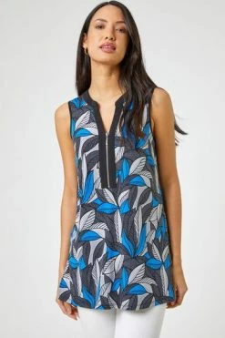 Roman Grey Tropical Textured Print Zip Detail Top 11 Roman Grey Tropical Textured Print Zip Detail Top -Roman Sales Shop unnamed file 6141