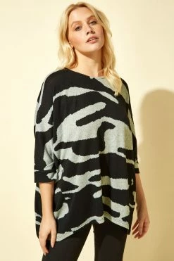 Roman Grey Animal Camo Print Batwing Top