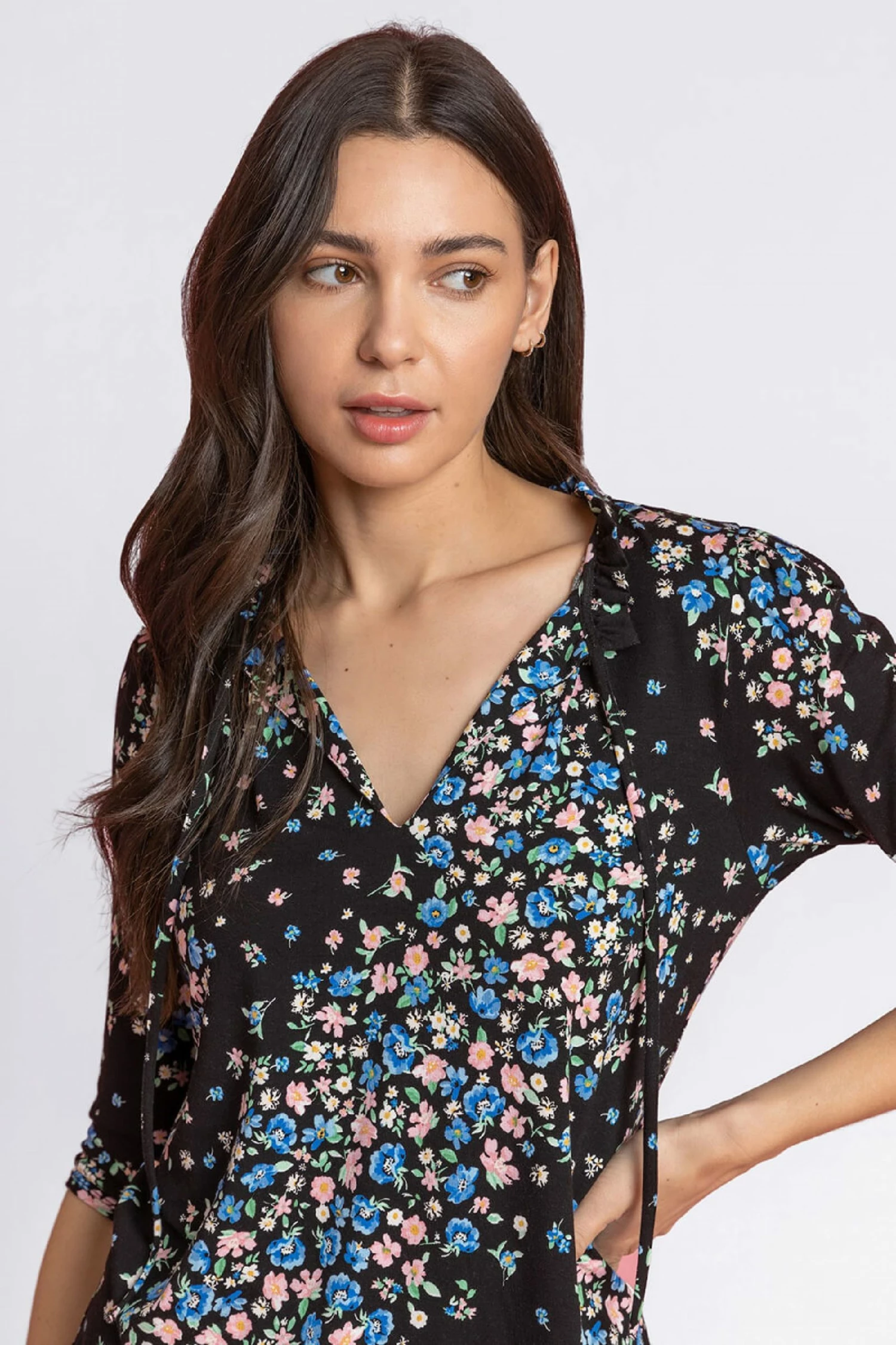 Roman Black Floral Tie Neck Detail Top 6 Roman Black Floral Tie Neck Detail Top - Image 4