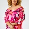 Roman Magenta Pink Curve Tropical Leaf Print Frill Detail Bardot Top 2 Roman Magenta Pink Curve Tropical Leaf Print Frill Detail Bardot Top -Roman Sales Shop unnamed file 6168