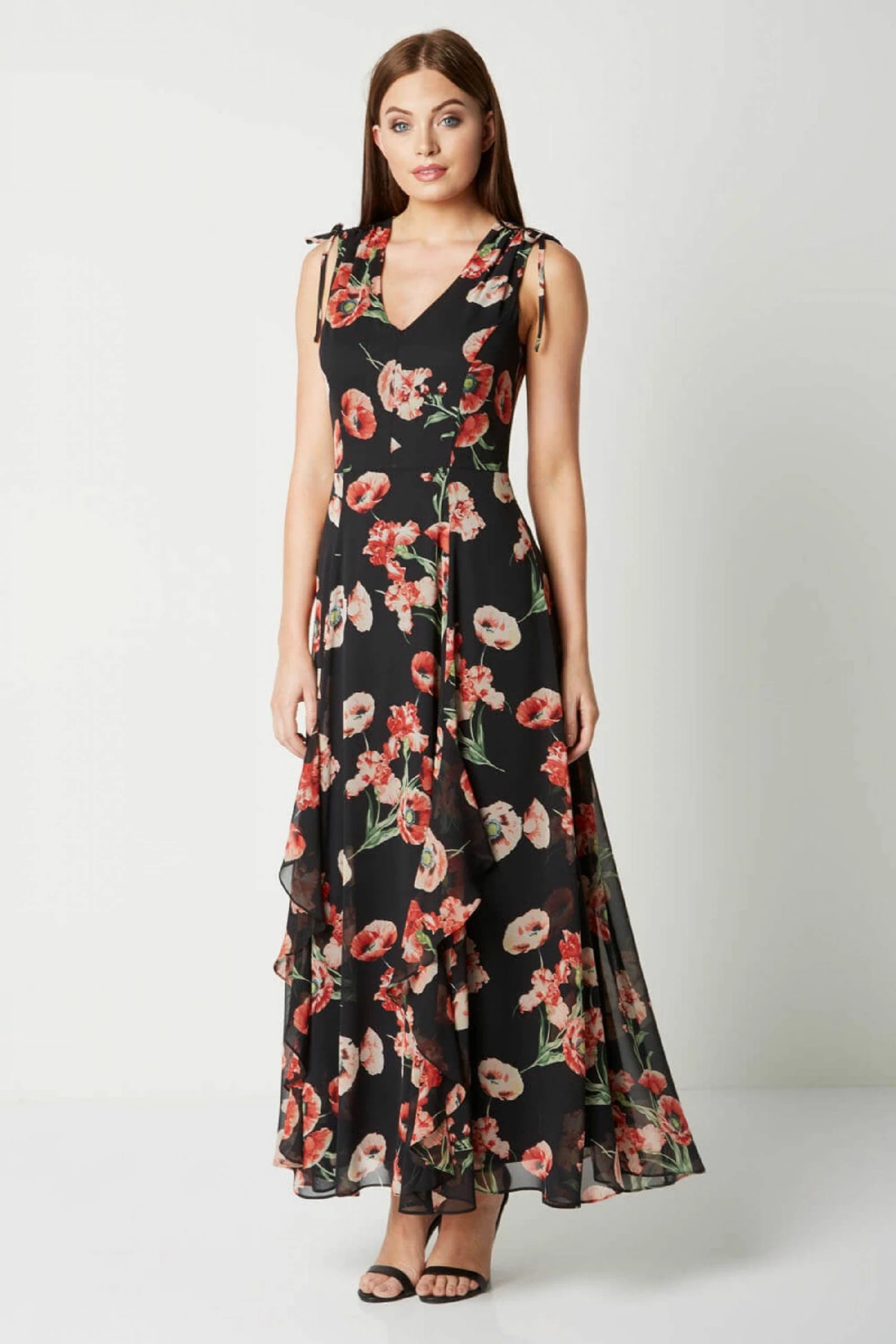 Roman Red V-Neck Frill Poppy Maxi Dress 3 Roman Red V-Neck Frill Poppy Maxi Dress