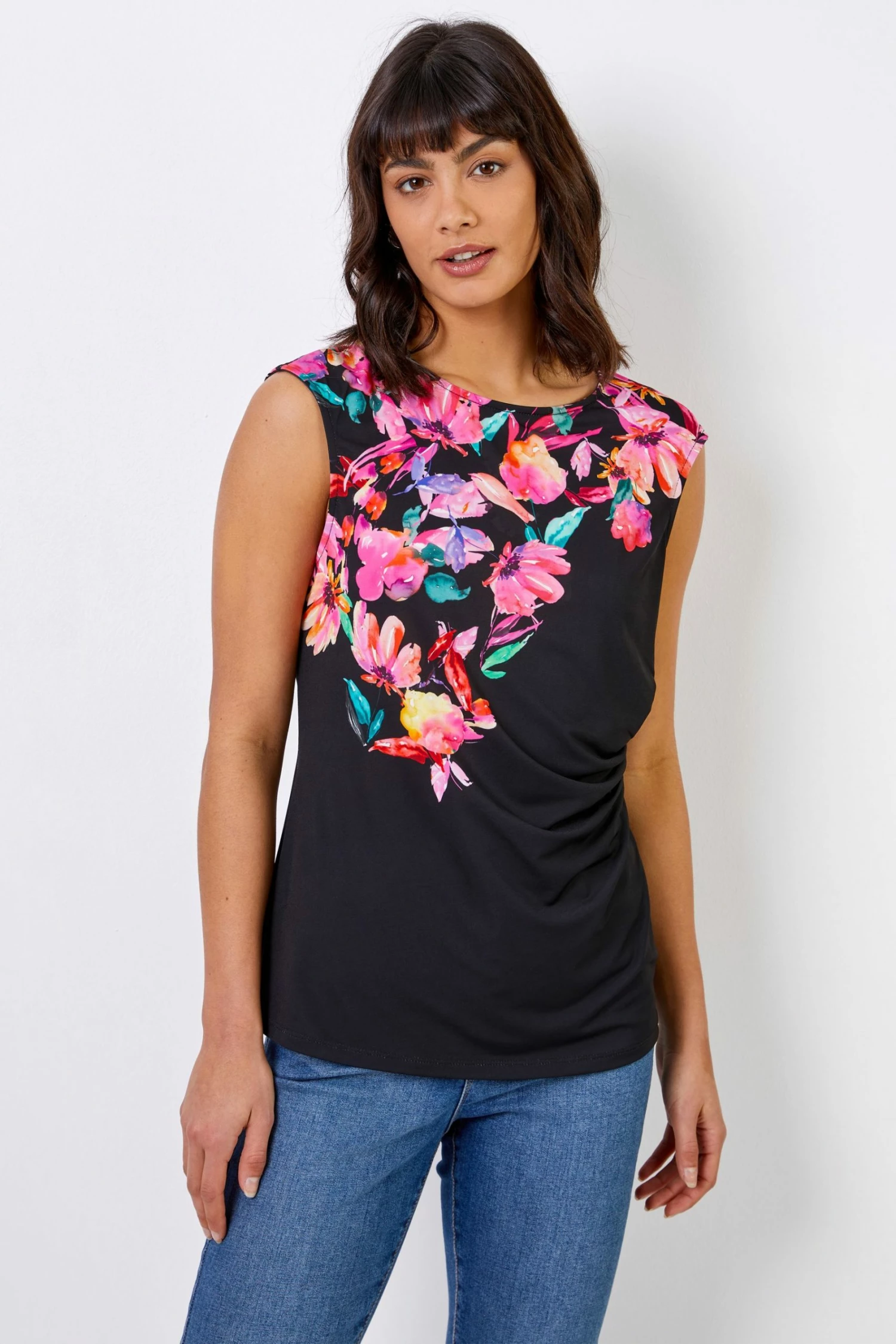 Roman Black Floral Border Print Scuba Top 3 Roman Black Floral Border Print Scuba Top