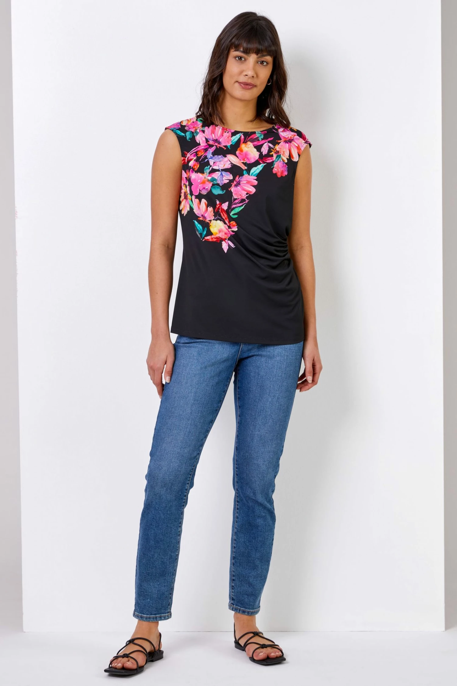 Roman Black Floral Border Print Scuba Top 4 Roman Black Floral Border Print Scuba Top - Image 2