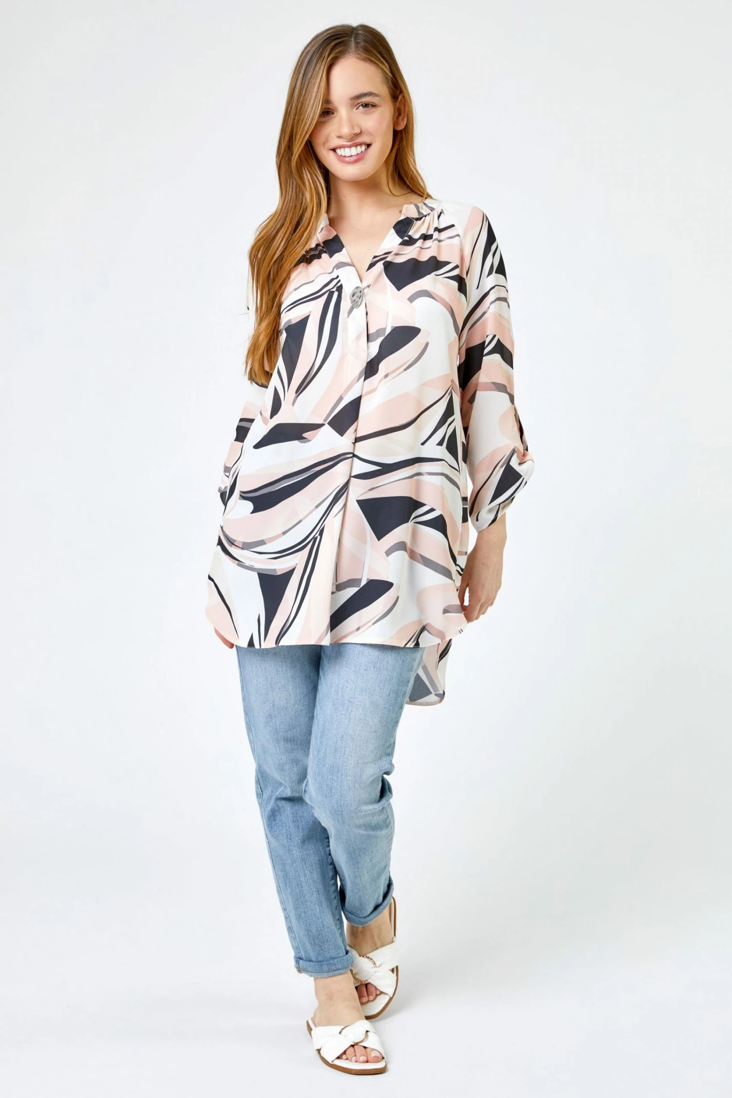 Roman Pink Petite Longline Button Detail Abstract Top 5 Roman Pink Petite Longline Button Detail Abstract Top - Image 3