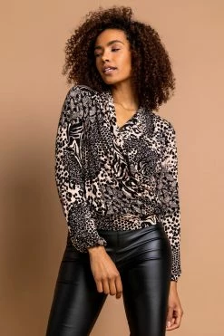 Roman Brown Animal Foil Print Top 11 Roman Brown Animal Foil Print Top -Roman Sales Shop unnamed file 6203