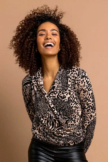 Roman Brown Animal Foil Print Top 8 Roman Brown Animal Foil Print Top - Image 6