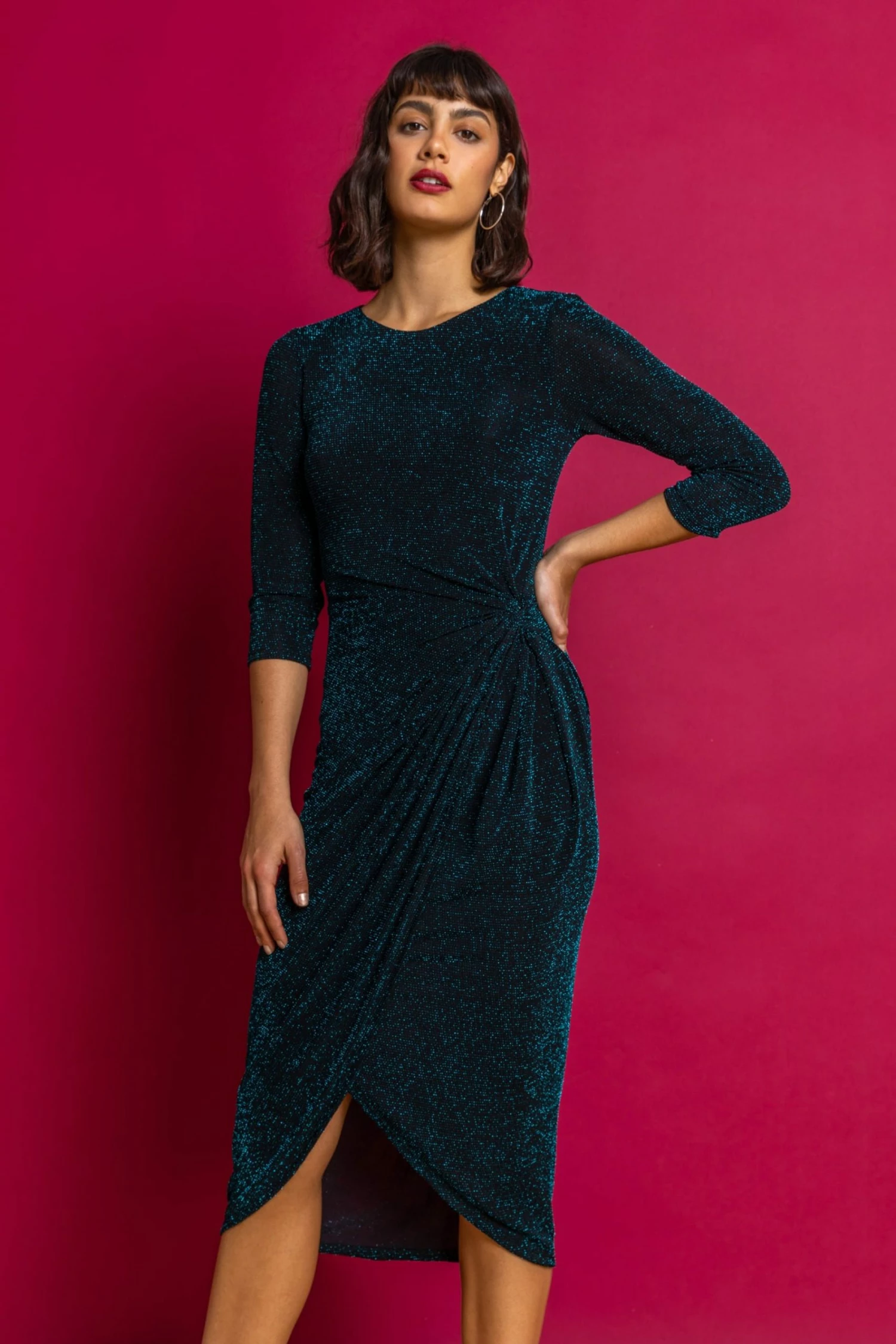 Roman Green Twist Front Sparkle Fitted Dress 3 Roman Green Twist Front Sparkle Fitted Dress