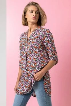Roman Purple Longline Button Detail Ditsy Floral Top -Roman Sales Shop unnamed file 6210